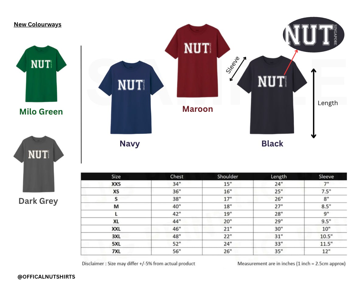 NUT shirt sizing guide