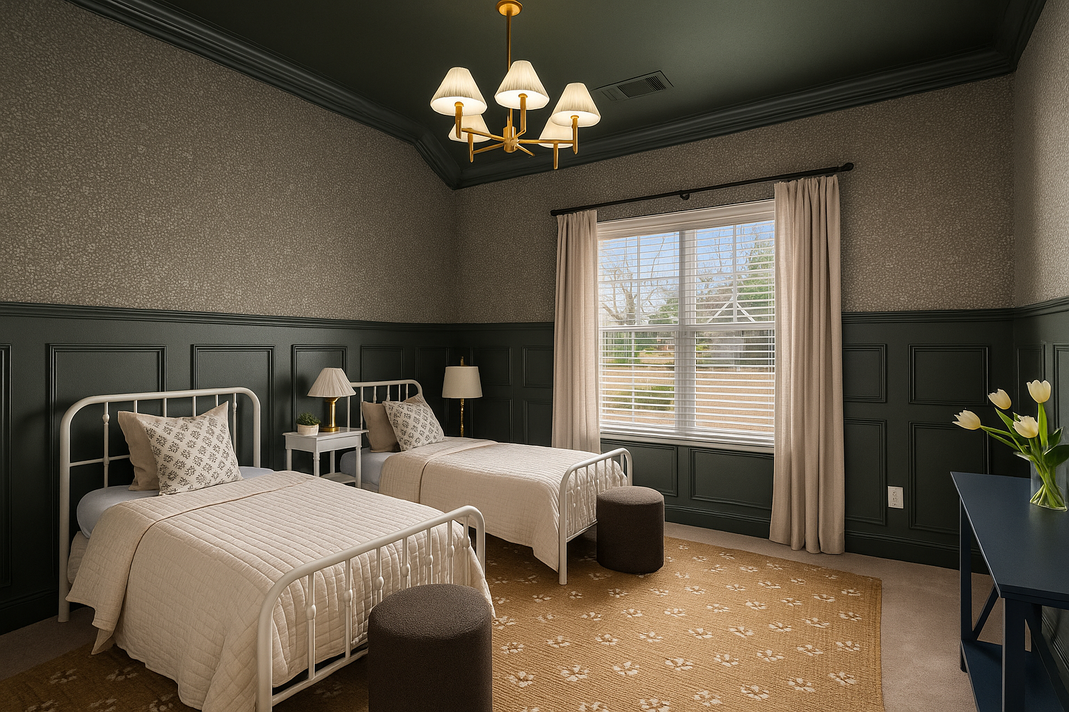 Elegant twin bedroom interior