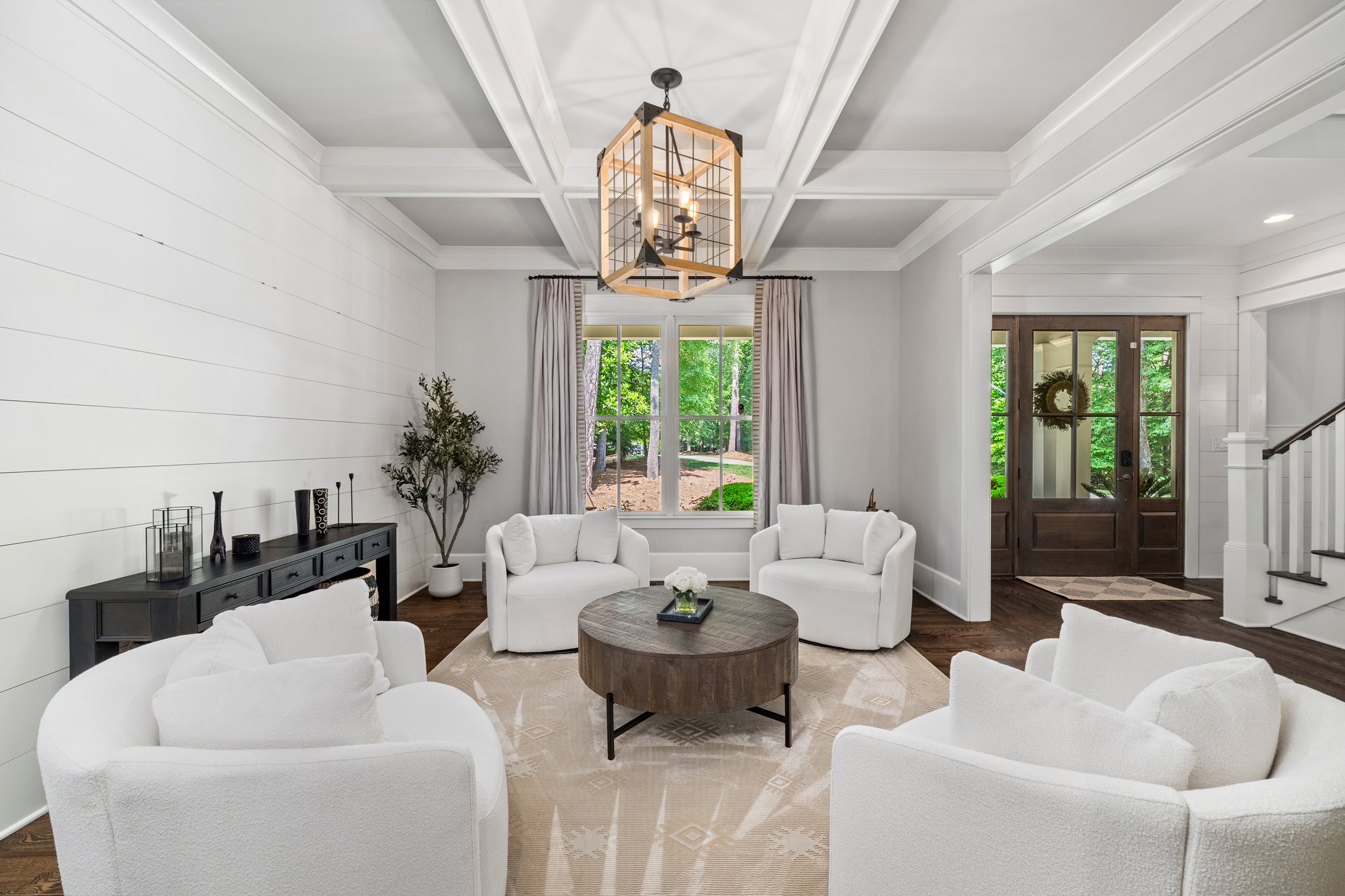 Elegant living room with white furniture