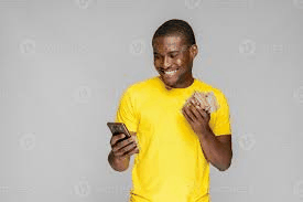Happy person with phone showing excitement