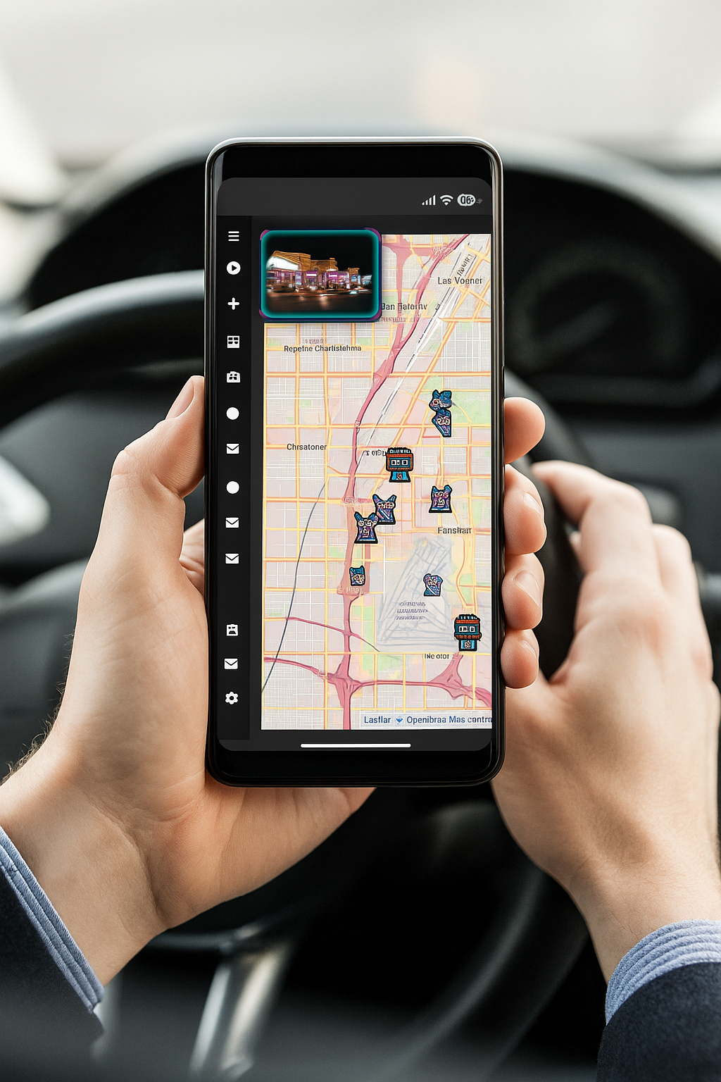 Phone showing RidePerks app with map