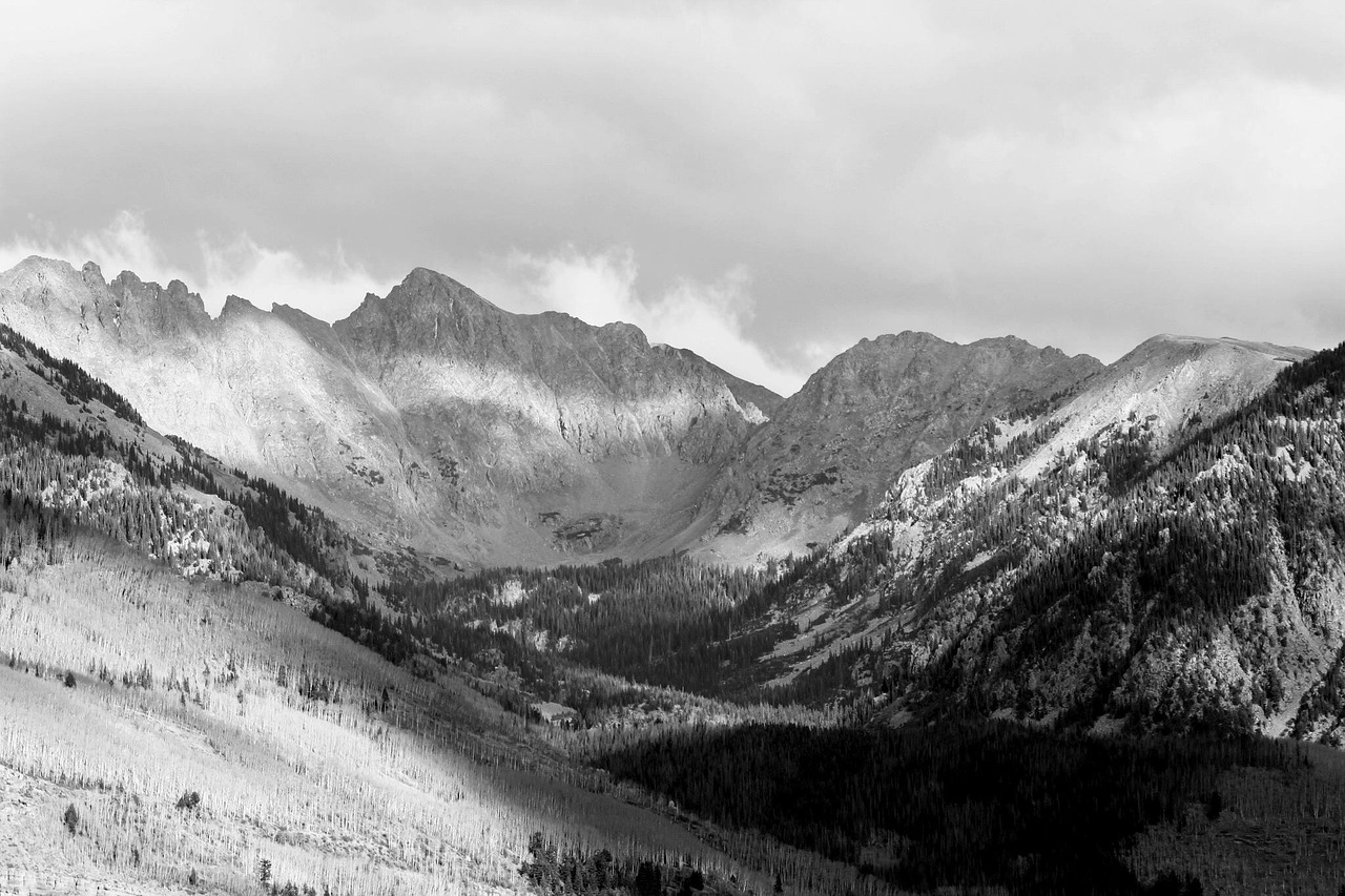 Mountain landscape with snow-covered peaks and valleys