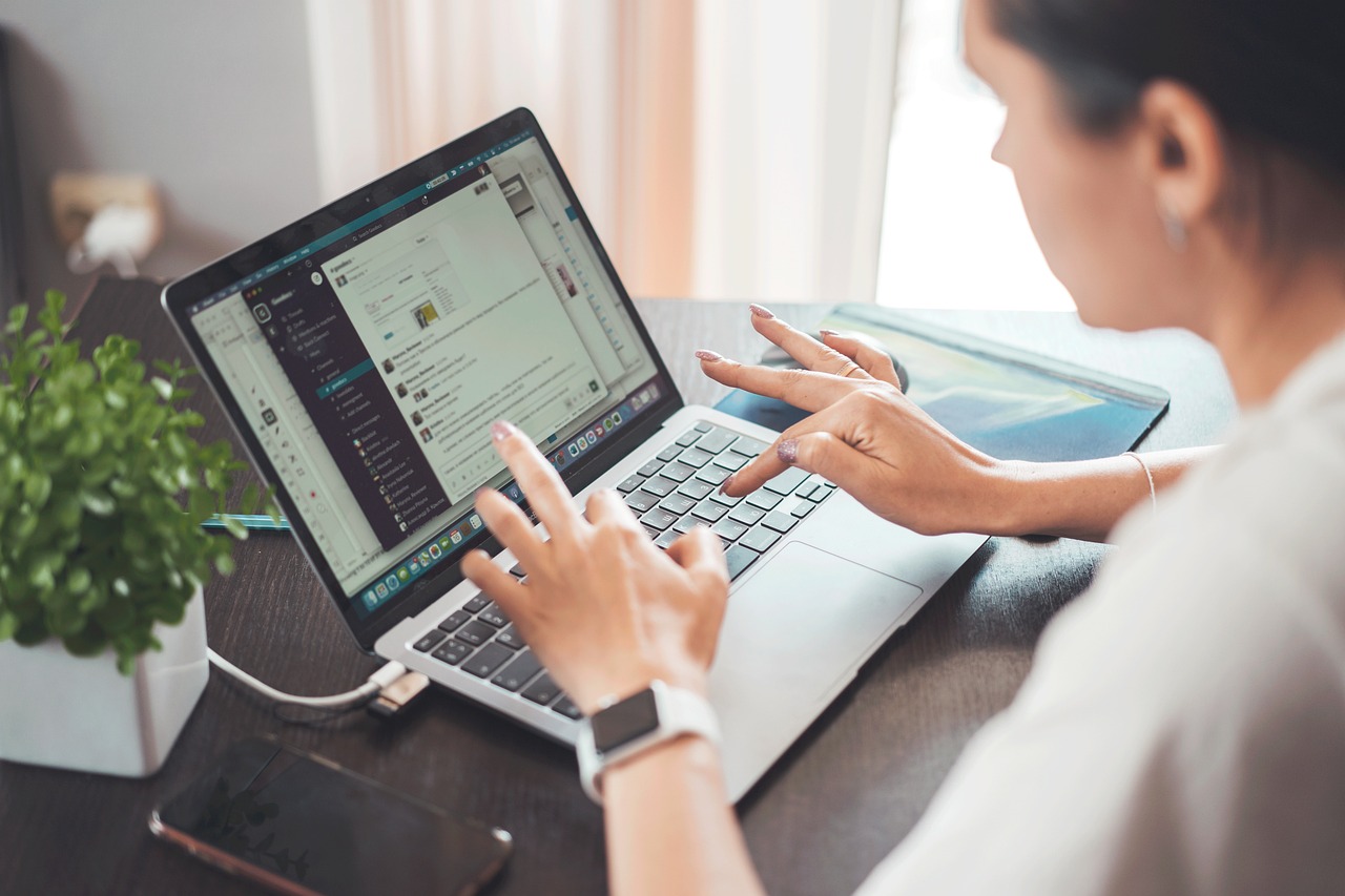 Woman working online from home