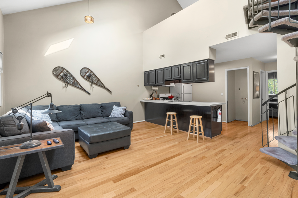 Modern open concept living space with kitchen