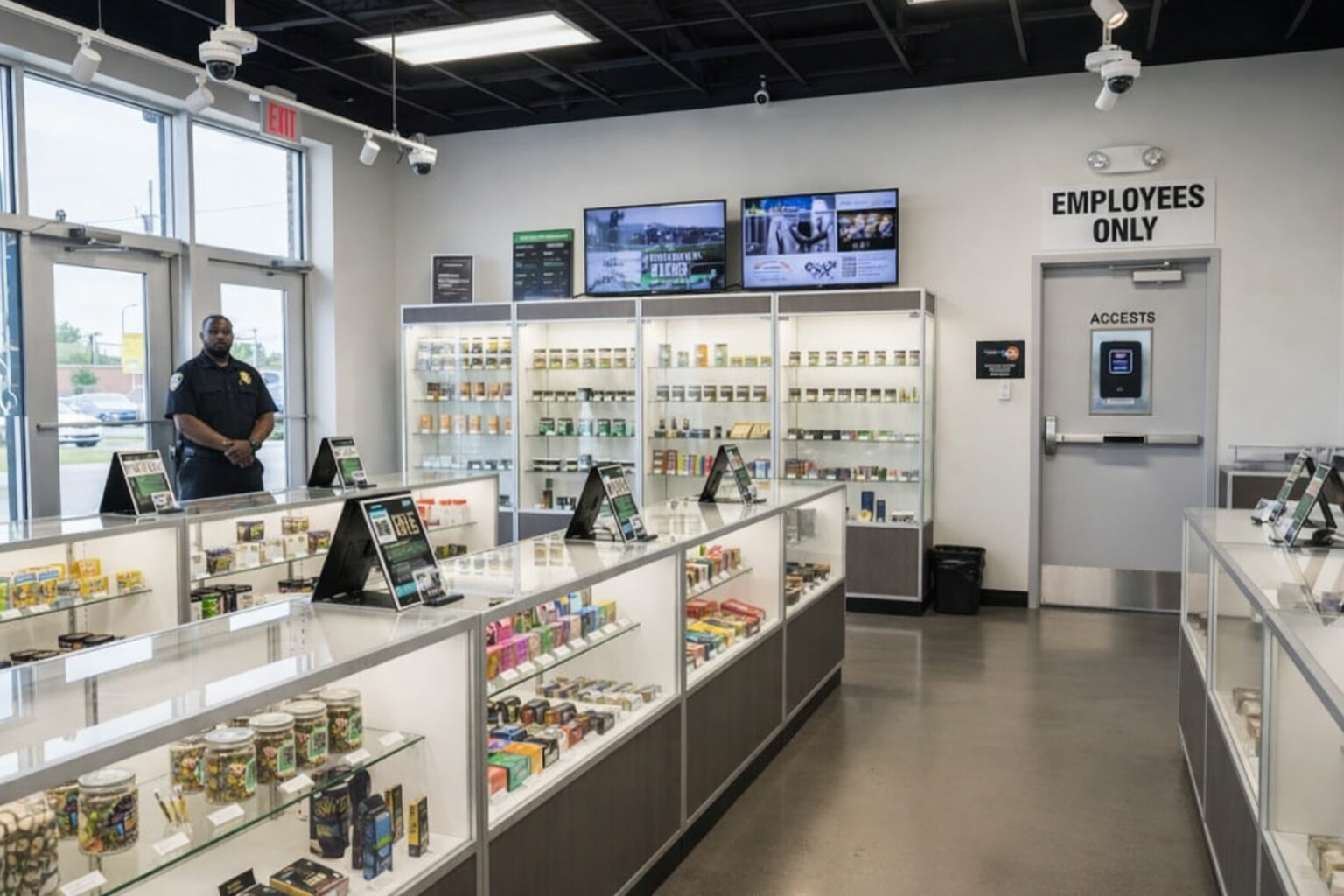 Medical marijuana dispensary with security systems