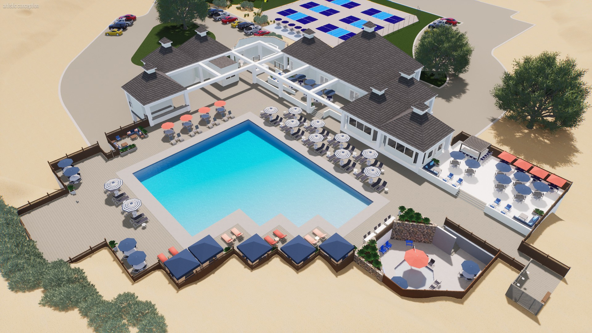 Family arriving at the pool