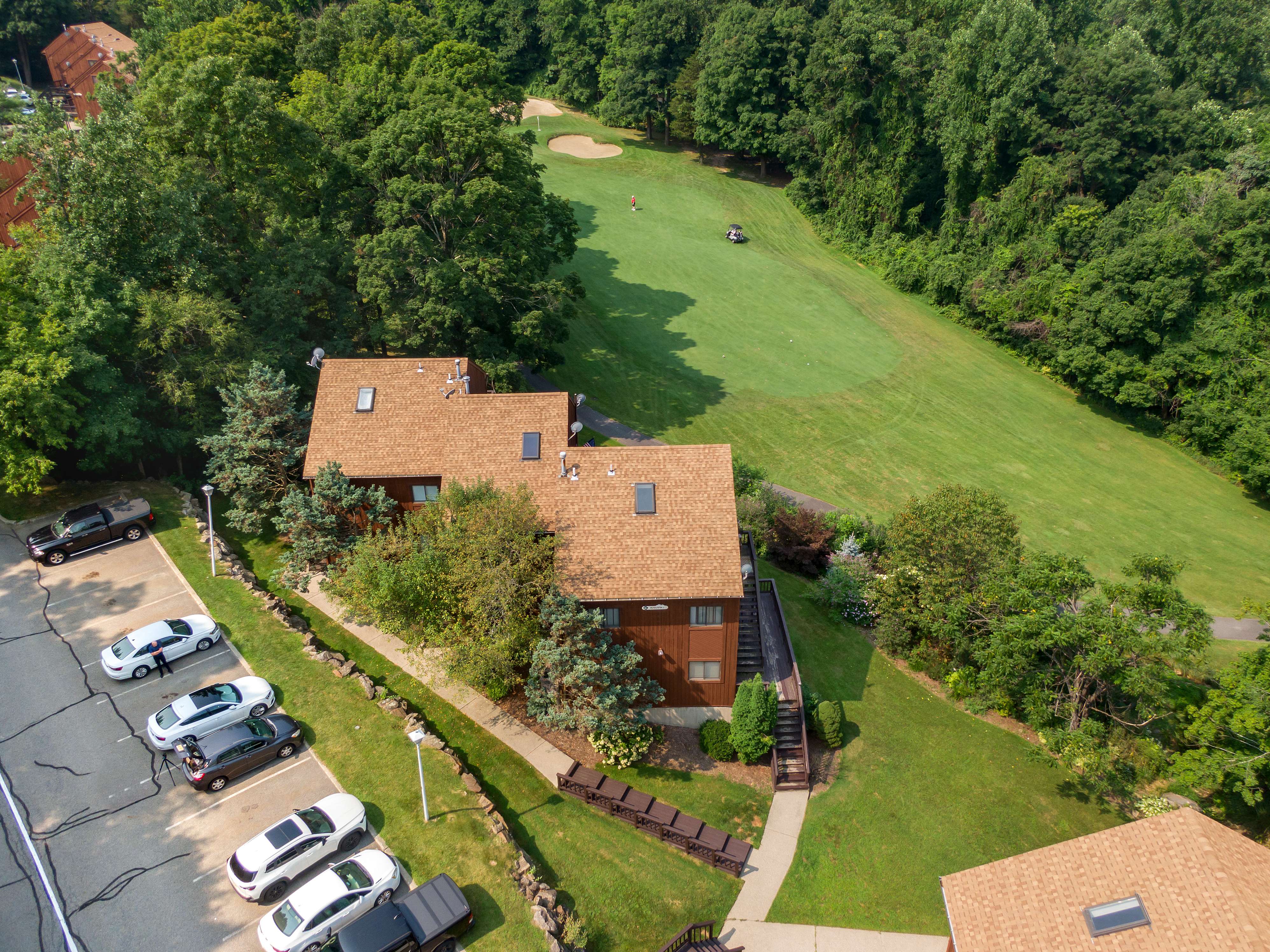 Aerial view of home on golf course