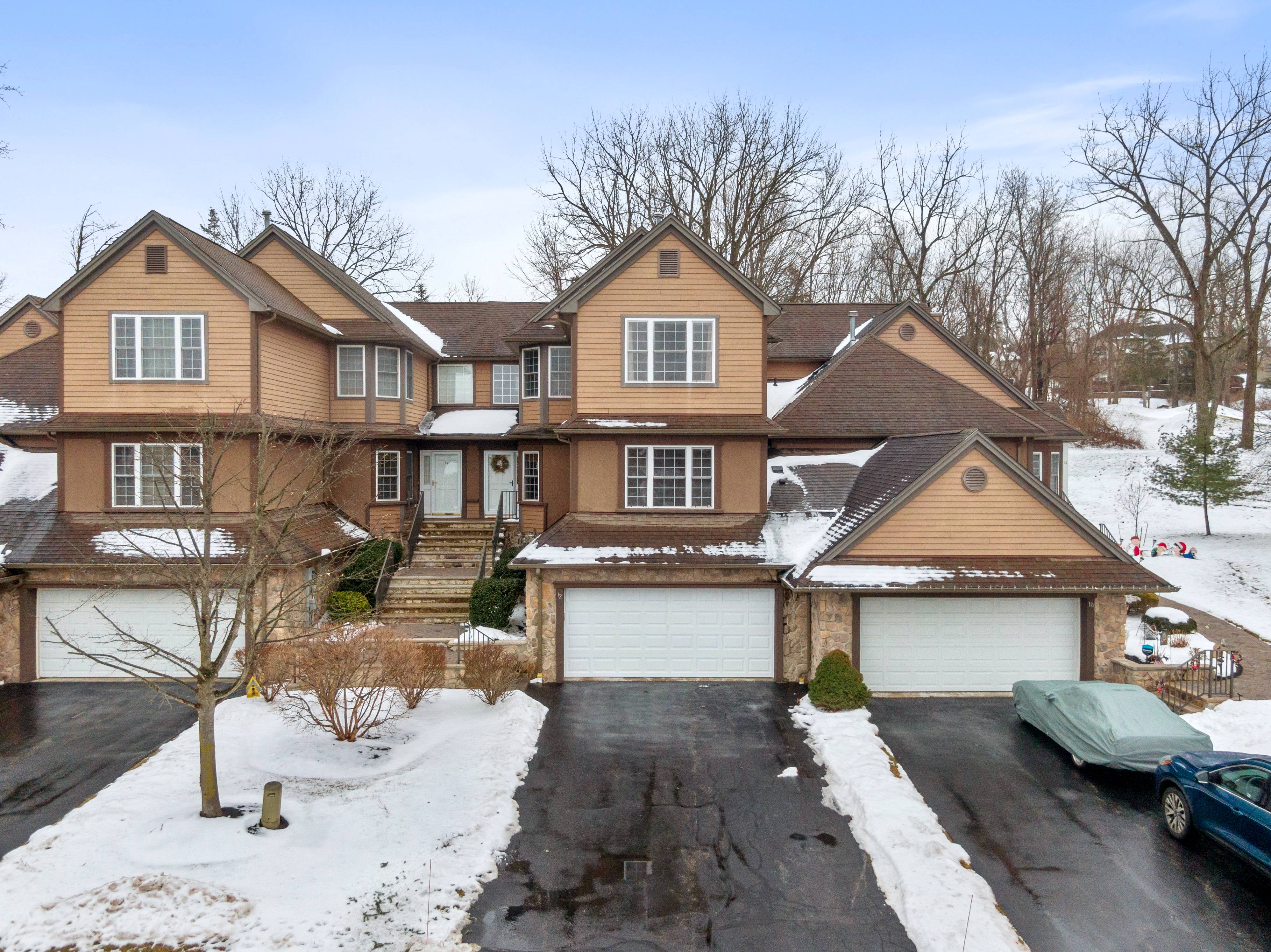 Aerial view of townhomes in winter