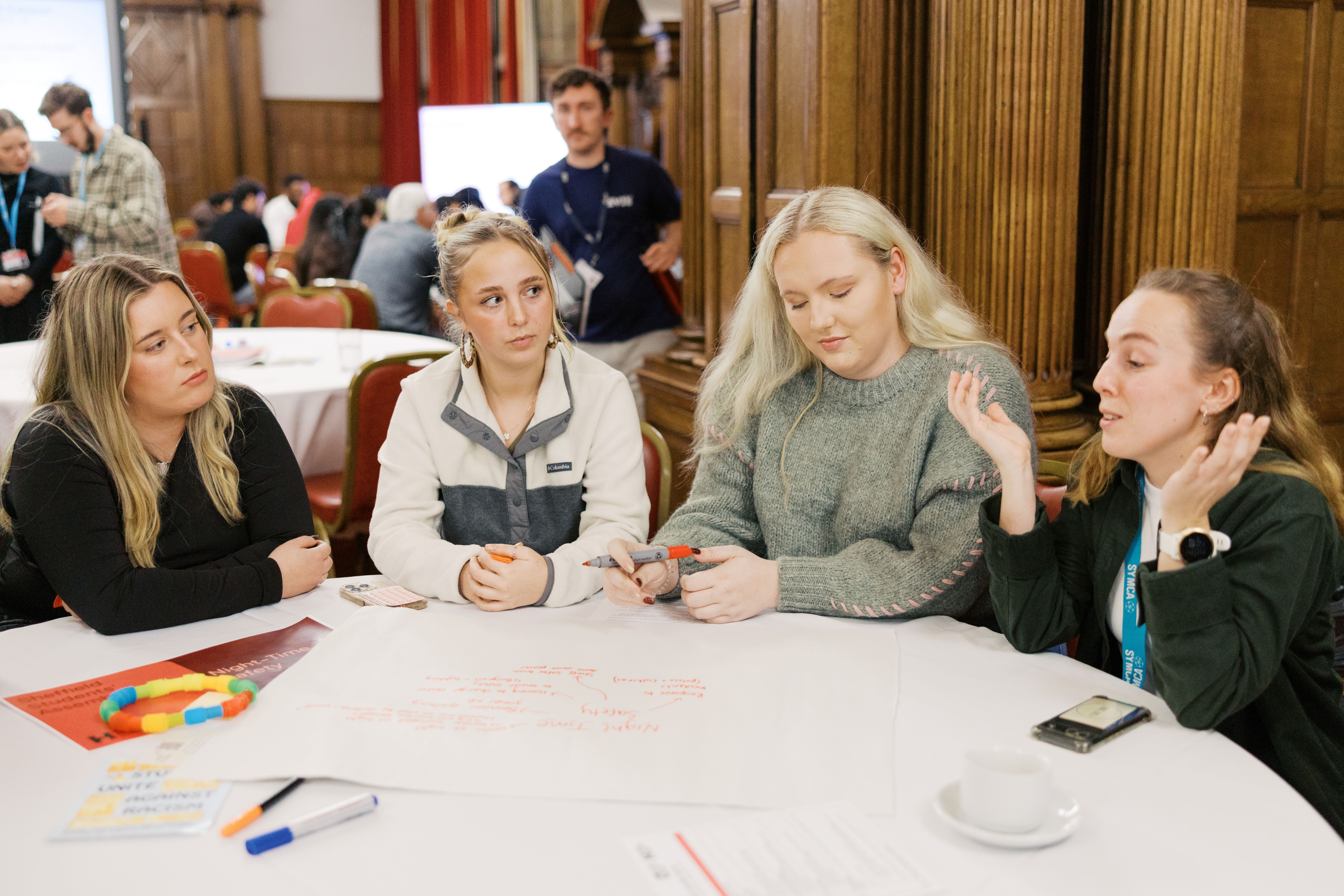 Students collaborating at table