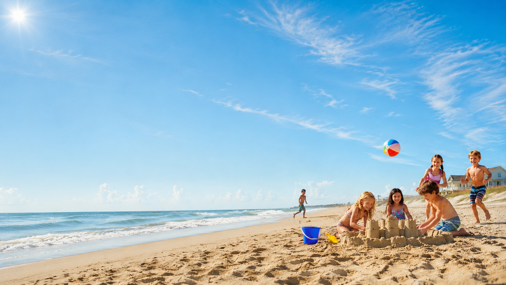 Kids playing at the beach in the Outer Banks