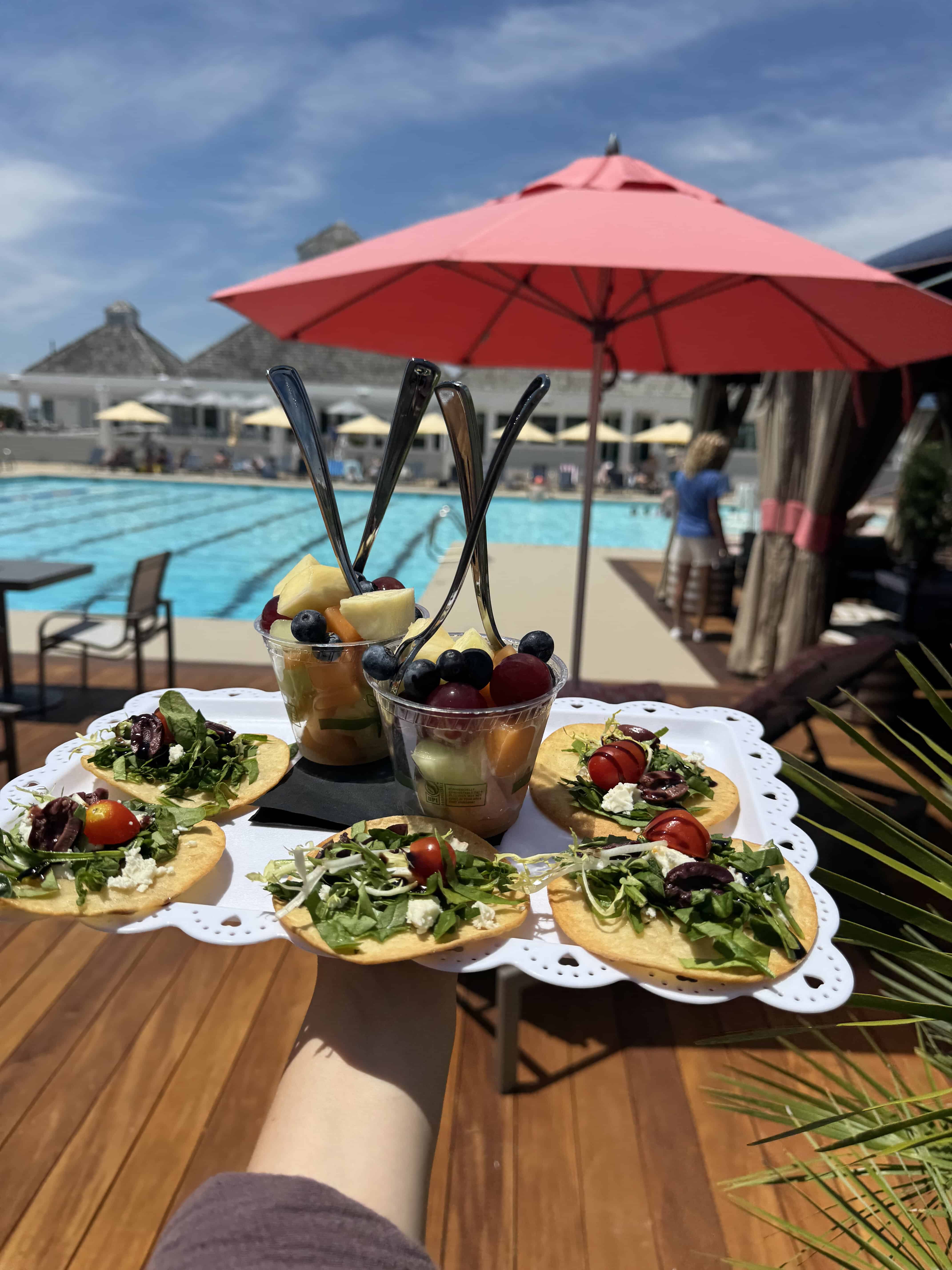 Fresh breakfast spread poolside