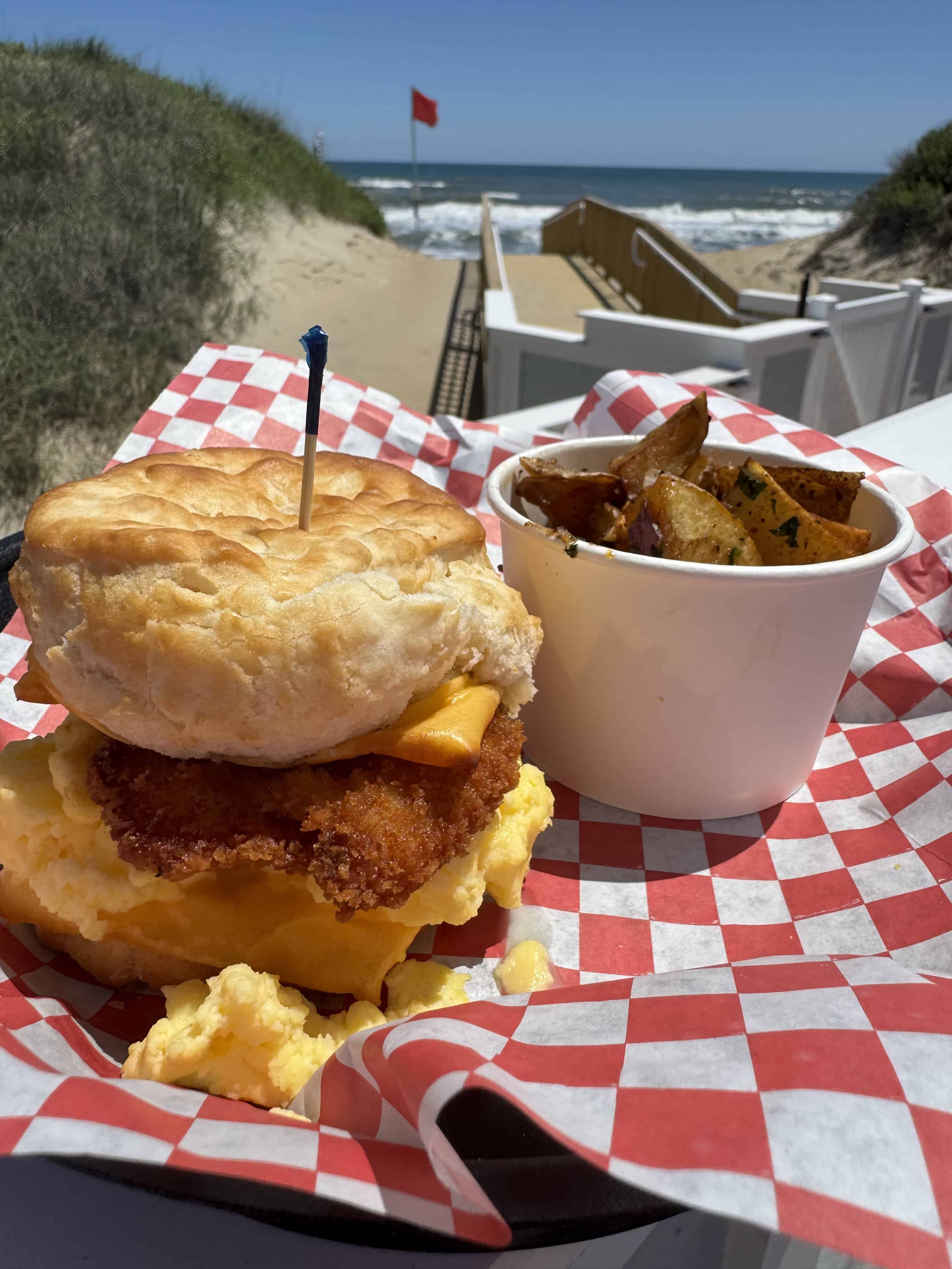 Breakfast sandwich with eggs and bacon