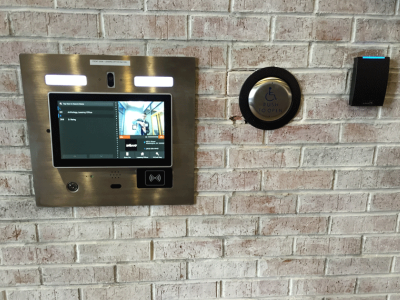 Commercial video intercom, access control reader and automatic door entry system