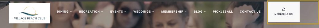 The Member Login button in the top right corner of villagebeachclubobx.com